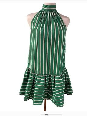 Christian Lacroix Green and White Striped Halter Mini Dress
